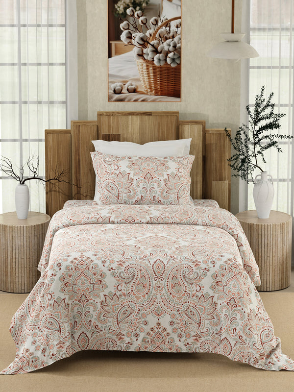 Serenity 100% Cotton 200 TC Multicolor Ethnic Single Size Bedsheet with 1 Pillow Cover (Kalampur Design)