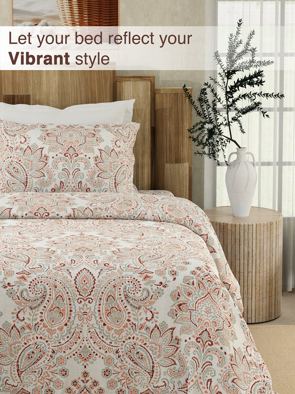 Serenity 100% Cotton 200 TC Multicolor Ethnic Single Size Bedsheet with 1 Pillow Cover (Kalampur Design)