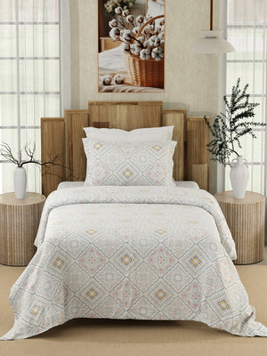 Serenity 100% Cotton 200 TC Blue Ethnic Single Size Bedsheet with 1 Pillow Cover (Landour Tile)