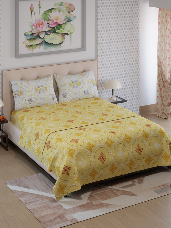 Ivy Microfibre 125 GSM Yellow Ochre Double Size Bedsheet with 2 Pillow Covers