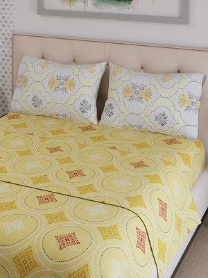 Ivy Microfibre 125 GSM Yellow Ochre Double Size Bedsheet with 2 Pillow Covers