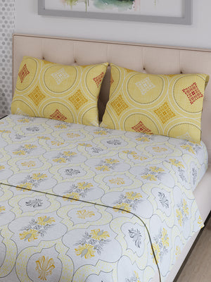 Ivy Microfibre 125 GSM White Ochre Double Size Bedsheet with 2 Pillow Covers