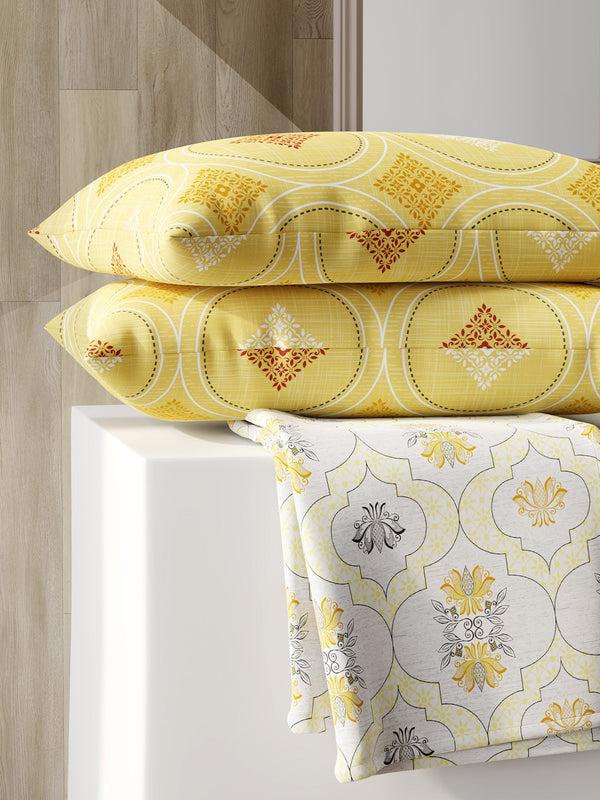 Ivy Microfibre 125 GSM White Ochre Double Size Bedsheet with 2 Pillow Covers