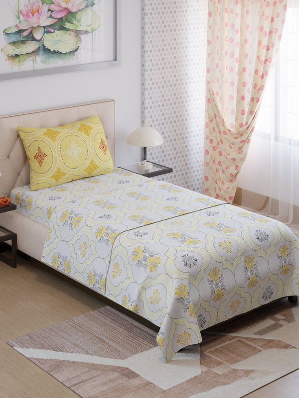 Ivy Microfibre 125 GSM White Ochre Single Size Bedsheet with 1 Pillow Cover