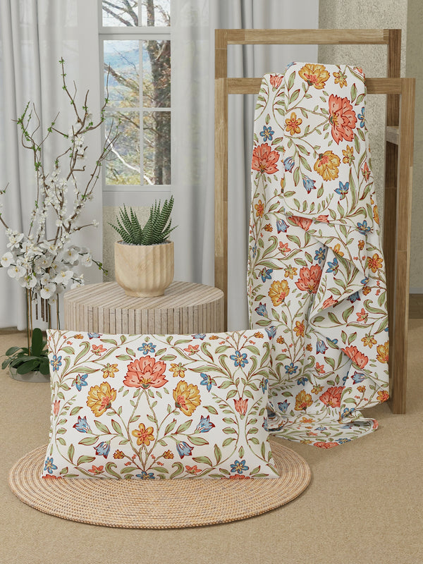 Serenity 100% Cotton 200 TC Multicolor Ethnic Single Size Bedsheet with 1 Pillow Cover (Jacobean)