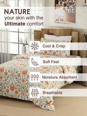 Serenity 100% Cotton 200 TC Multicolor Ethnic Single Size Bedsheet with 1 Pillow Cover (Jacobean)