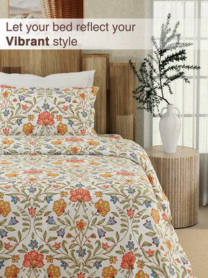 Serenity 100% Cotton 200 TC Multicolor Ethnic Single Size Bedsheet with 1 Pillow Cover (Jacobean)