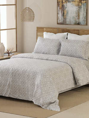 Emaline 100% Cotton 144 TC Grey Ethnic Double Size Bedsheet with 2 Pillow Covers (Vintage Tile)
