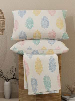 Emaline 100% Cotton 144 TC Multicolor Double Size Bedsheet with 2 Pillow Covers (Paisley Block)