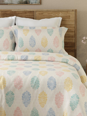 Emaline 100% Cotton 144 TC Multicolor Double Size Bedsheet with 2 Pillow Covers (Paisley Block)