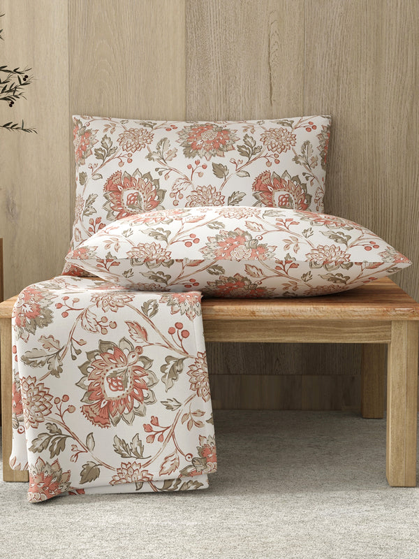 Zen 225 CVC Multicolor Floral Double Size Bedsheet with 2 Pillow Covers (Jacobean)