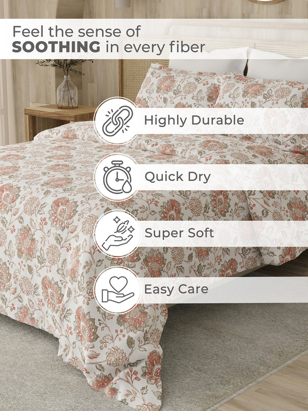 Zen 225 CVC Multicolor Floral Double Size Bedsheet with 2 Pillow Covers (Jacobean)