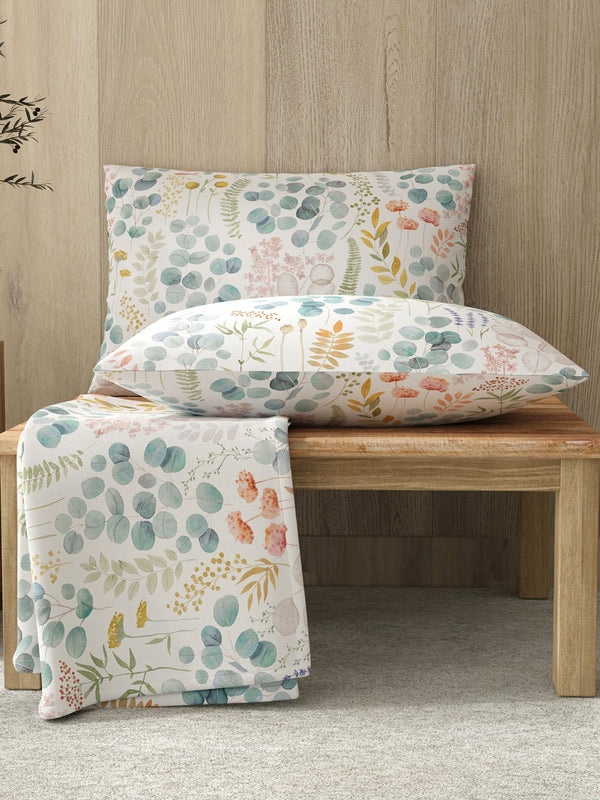 Zen 225 CVC Multicolor Floral Double Size Bedsheet with 2 Pillow Covers (Dried Flowers)
