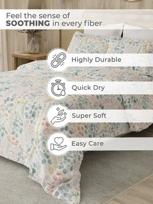 Zen 225 CVC Multicolor Floral Double Size Bedsheet with 2 Pillow Covers (Dried Flowers)