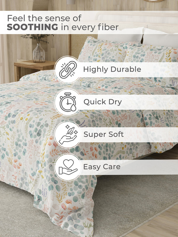 Zen 225 CVC Multicolor Floral Double Size Bedsheet with 2 Pillow Covers (Dried Flowers)