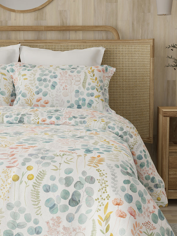 Zen 225 CVC Multicolor Floral Double Size Bedsheet with 2 Pillow Covers (Dried Flowers)