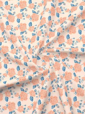 Marigold 100% Cotton 144 TC Peach Floral King Size Bedsheet with 2 Pillow Covers