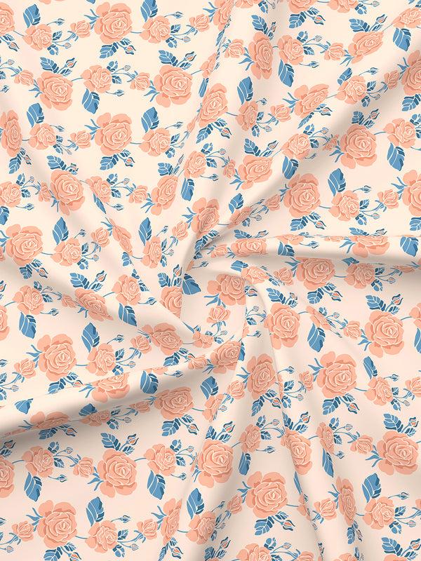 Marigold 100% Cotton 144 TC Peach Floral King Size Bedsheet with 2 Pillow Covers