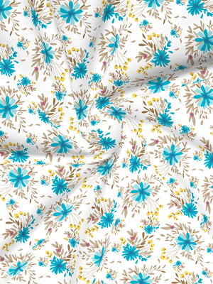 Marigold 100% Cotton 144 TC Blue White Floral King Size Bedsheet with 2 Pillow Covers