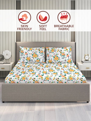 Marigold 100% Cotton 144 TC Multicolor Floral King Size Bedsheet with 2 Pillow Covers