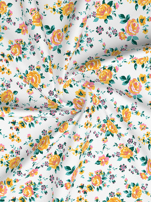 Marigold 100% Cotton 144 TC Multicolor Floral King Size Bedsheet with 2 Pillow Covers