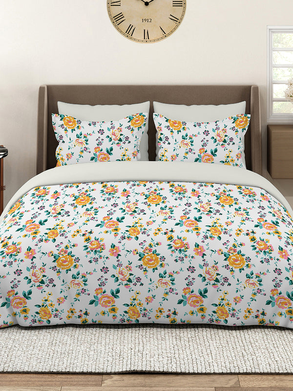 Marigold 100% Cotton 144 TC Multicolor Floral King Size Bedsheet with 2 Pillow Covers