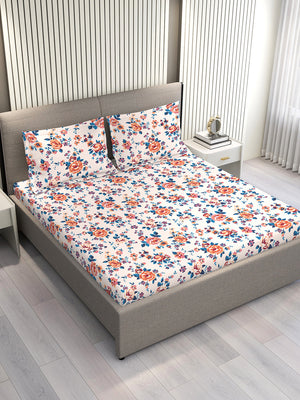 Marigold 100% Cotton 144 TC Pink Floral King Size Bedsheet with 2 Pillow Covers