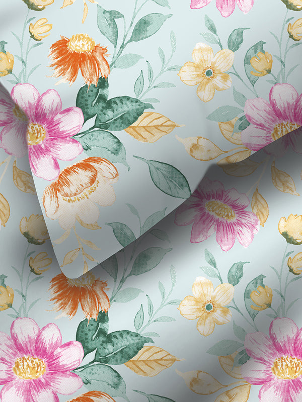 Bloom Microfibre 115 GSM Light Green Floral Double Size Bedsheet with 2 Pillow Covers
