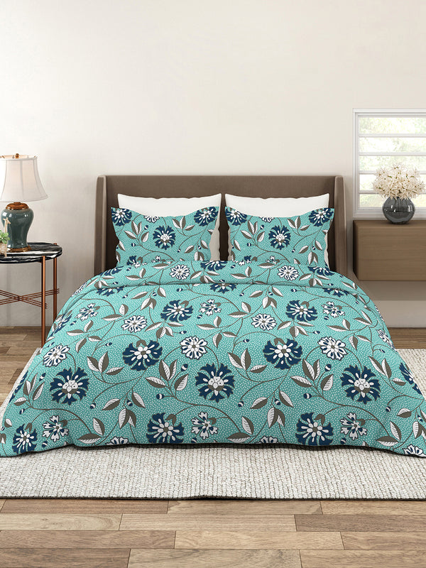 Bloom Microfibre 115 GSM Blue Floral Double Size Bedsheet with 2 Pillow Covers