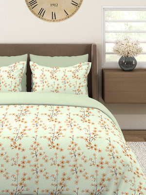 Home Easy 100% Cotton 144 TC Light Green Floral King Size Bedsheet with 2 Pillow Covers