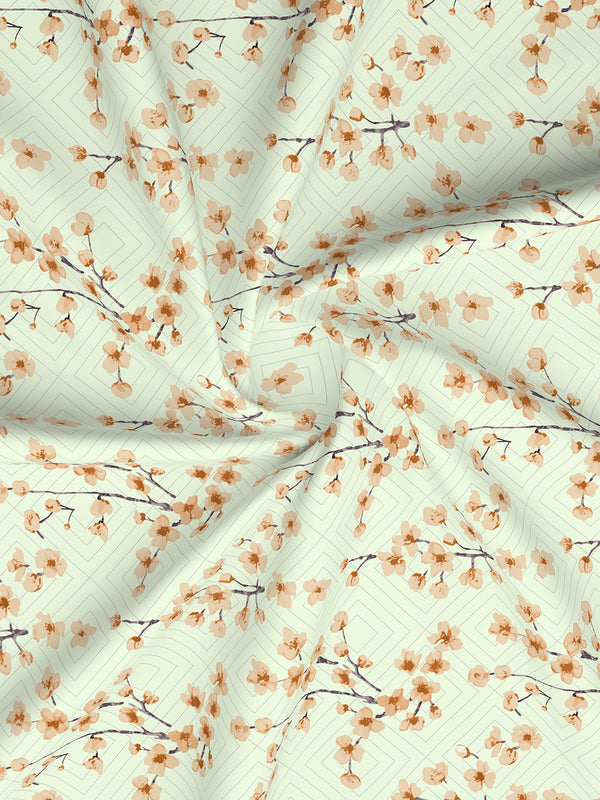 Home Easy 100% Cotton 144 TC Light Green Floral King Size Bedsheet with 2 Pillow Covers