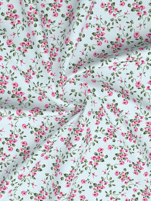 Home Easy 100% Cotton 144 TC Blue Floral King Size Bedsheet with 2 Pillow Covers