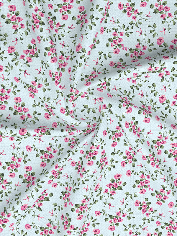 Home Easy 100% Cotton 144 TC Blue Floral King Size Bedsheet with 2 Pillow Covers