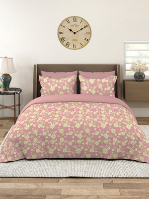 Home Easy 100% Cotton 144 TC Pink Floral King Size Bedsheet with 2 Pillow Covers