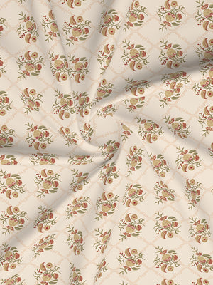 Home Easy 100% Cotton 144 TC Beige Floral King Size Bedsheet with 2 Pillow Covers