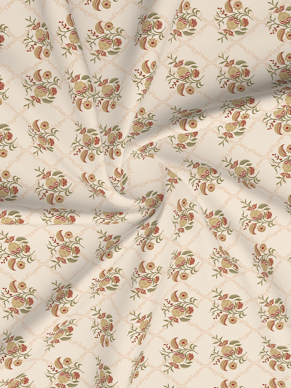 Home Easy 100% Cotton 144 TC Beige Floral King Size Bedsheet with 2 Pillow Covers