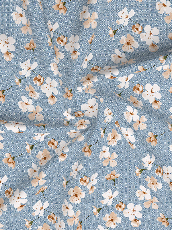 Home Easy 100% Cotton 144 TC Blue Floral King Size Bedsheet with 2 Pillow Covers