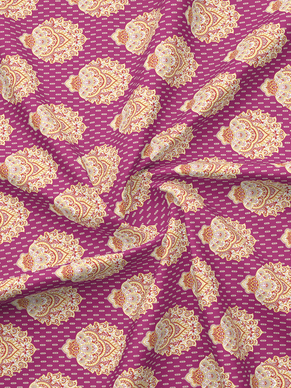 Glory 100% Cotton 144 TC Magenta Ethnic Double Size Bedsheet with 2 Pillow Covers