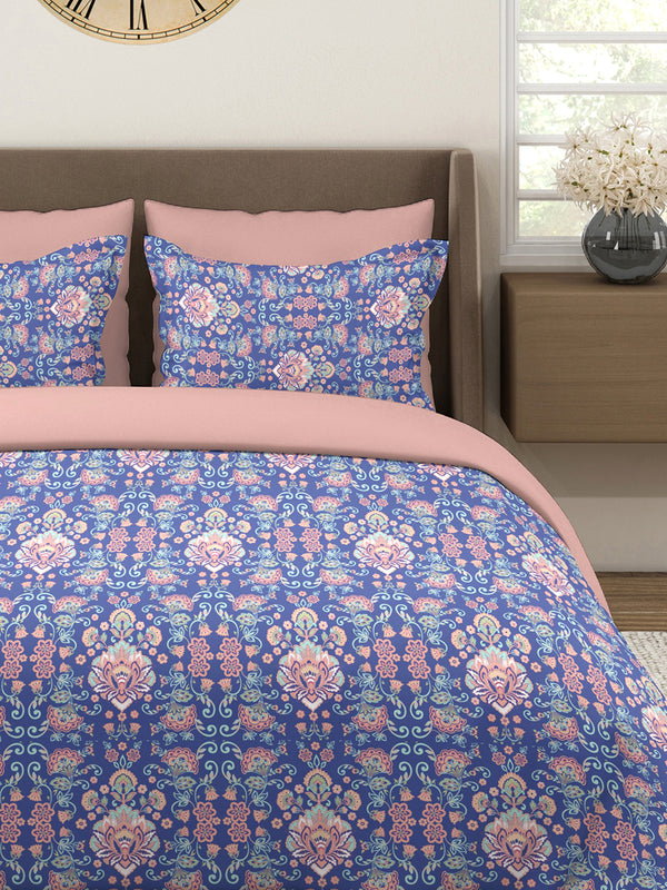 Glory 100% Cotton 144 TC Blue Ethnic Double Size Bedsheet with 2 Pillow Covers