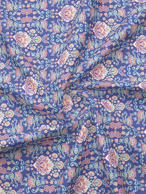 Glory 100% Cotton 144 TC Blue Ethnic Double Size Bedsheet with 2 Pillow Covers