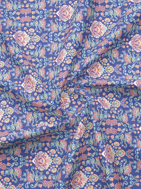 Glory 100% Cotton 144 TC Blue Ethnic Double Size Bedsheet with 2 Pillow Covers