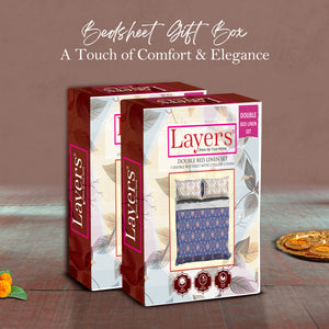 Glory 100% Cotton 144 TC Blue Ethnic Double Size Bedsheet with 2 Pillow Covers