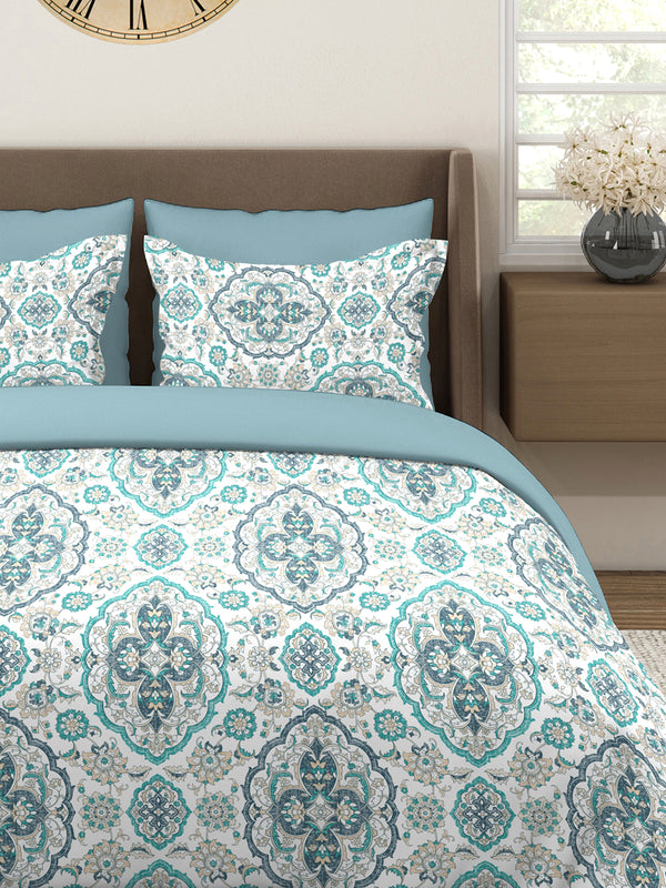 Glory 100% Cotton 144 TC Blue Ethnic Double Size Bedsheet with 2 Pillow Covers