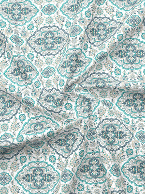 Glory 100% Cotton 144 TC Blue Ethnic Double Size Bedsheet with 2 Pillow Covers