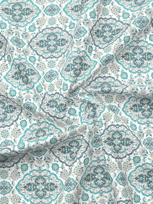 Glory 100% Cotton 144 TC Blue Ethnic Double Size Bedsheet with 2 Pillow Covers