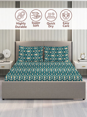 Aria Microfibre 125 GSM Navy Ethnic Double Size Bedsheet with 2 Pillow Covers