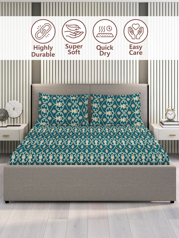 Aria Microfibre 125 GSM Navy Ethnic Double Size Bedsheet with 2 Pillow Covers