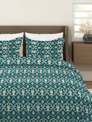 Aria Microfibre 125 GSM Navy Ethnic Double Size Bedsheet with 2 Pillow Covers
