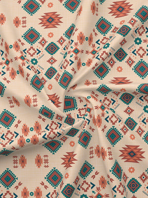 BasicX 100% Cotton 120 TC Beige Ethnic King Size Bedsheet with 2 Pillow Covers