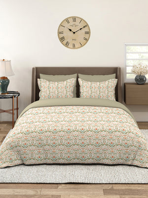 Home Easy 100% Cotton 144 TC Multicolor Floral Double Size Bedsheet with 2 Pillow Covers